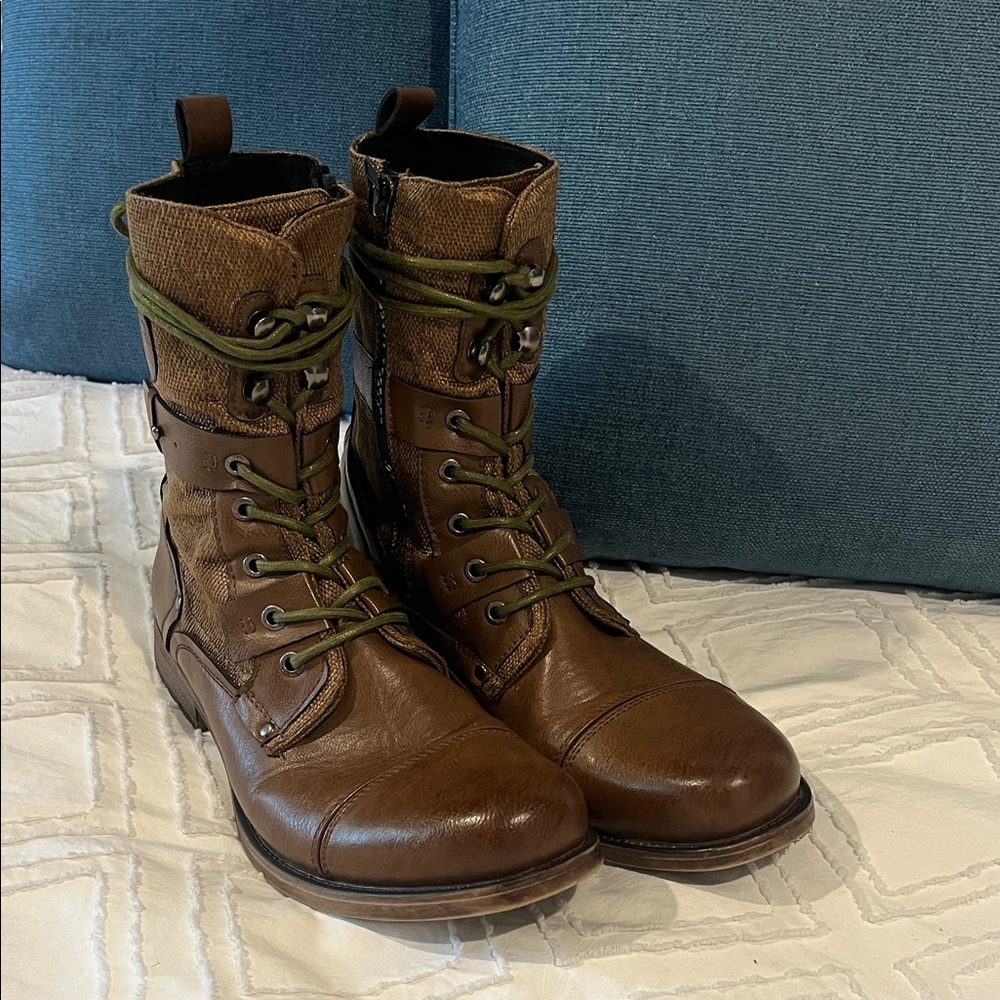 J75 Deploy Men's Brown Leather Lace-Up Combat Boots - Picture 2 of 7
